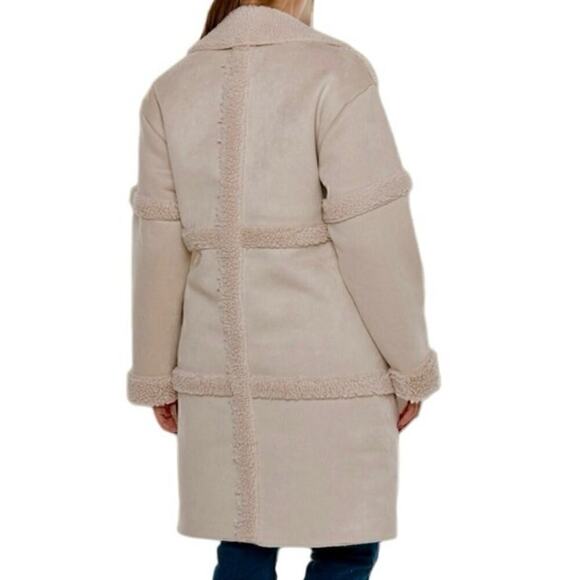 Bearpaw Suede Sherpa Mixed Media Casual Long Coat Tan Size Large NWT - Picture 7 of 13